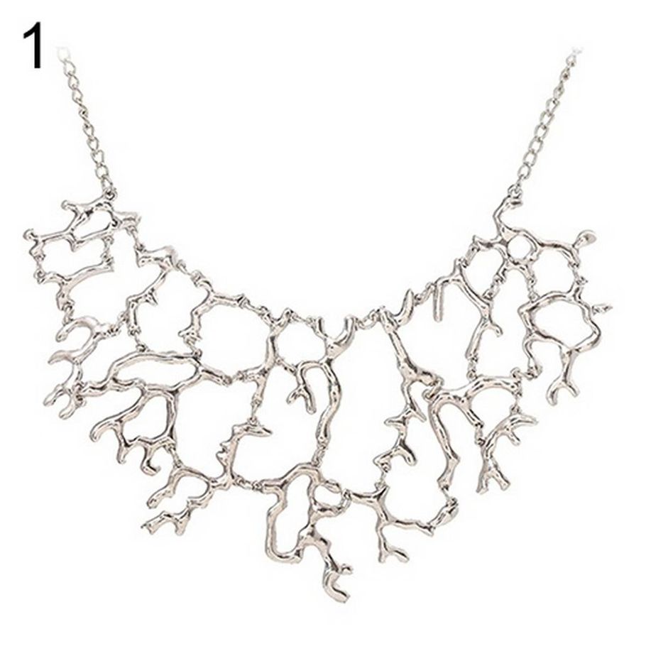 Women Vintage Hollow Coral Alloy Pendant Short Choker Bib Chain Necklace Jewelry