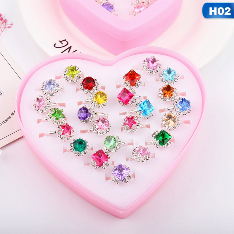 Adjustable Rings Set For Little Girls 36pcs Jewelry Rings With Heart Shape Box