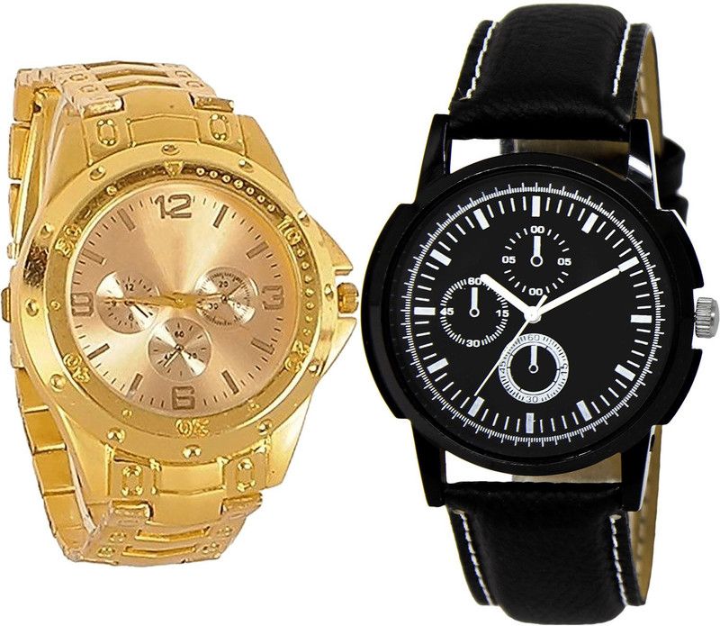 combo watch Analog Watch - For Girls Latest Heart Analogue Gold And Black Color Boys And Men Watch - B71-BL46.13 (Combo Of 2 )