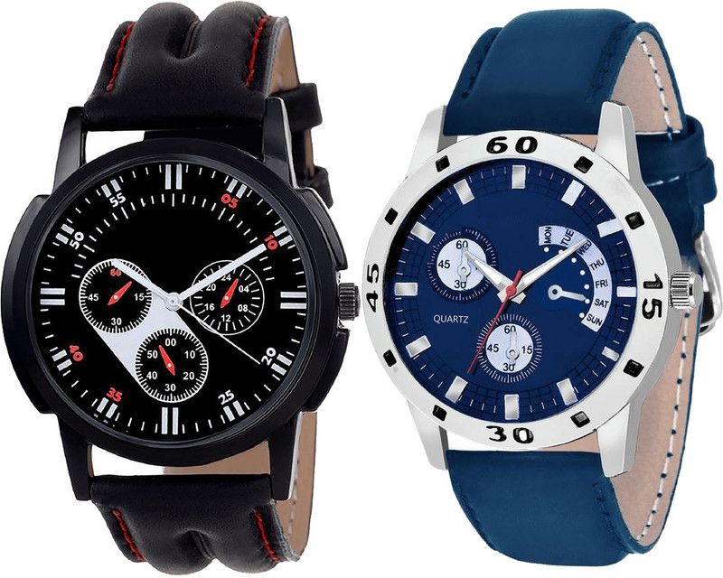 combo watch Analog Watch - For Girls Contemporary Collection Analogue Black And Blue Color Boys And Men Watch - B104-B56 (Combo Of 2 )