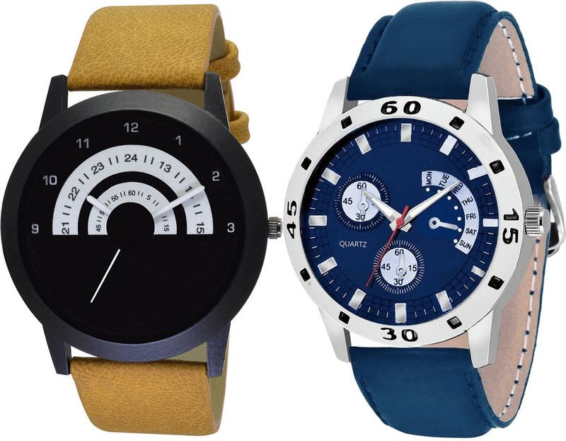 combo watch Analog Watch - For Men Contemporary High Quality Analogue Brown And Blue Color Boys And Men Watch - B49-B56 (Combo Of 2 )