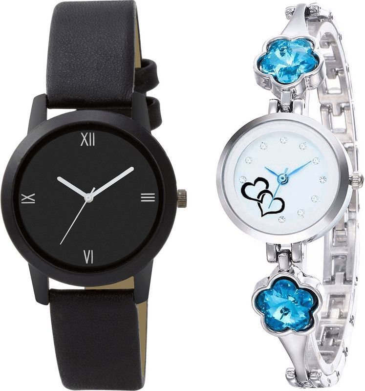 combo watch Analog Watch - For Girls Treading High Quality Love Valentine Analogue Black And Silver Color Girls And Women Watch - G440-G432 (Combo of 2 )