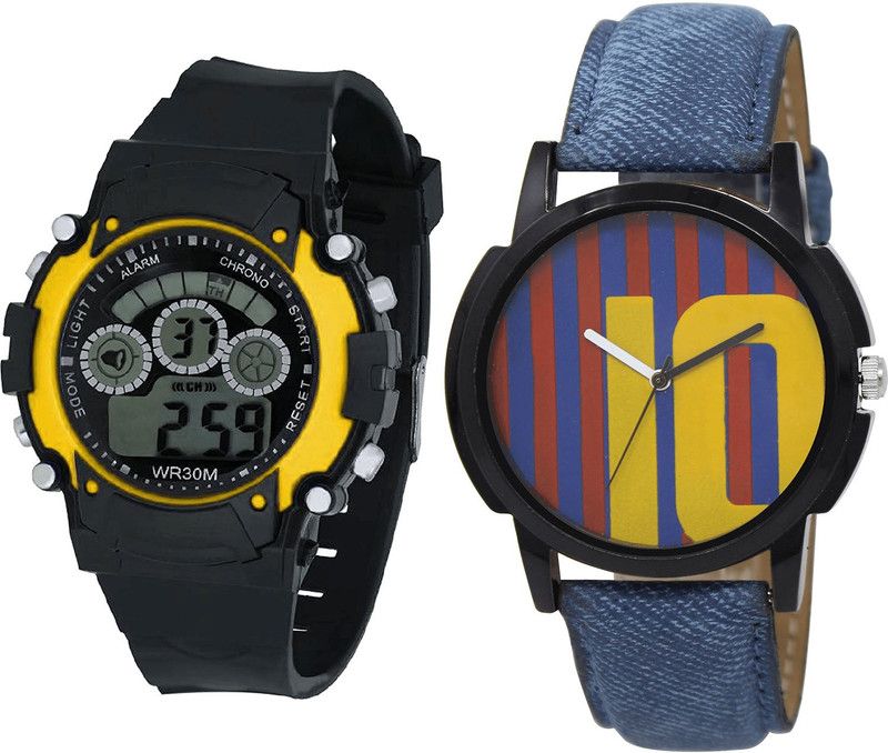combo watch Analog Watch - For Girls Brand New Traditional Kids And Messi Football Analogue Black And Blue Color Boys And Men Watch - B6-BL46.10 (Combo Of 2 )