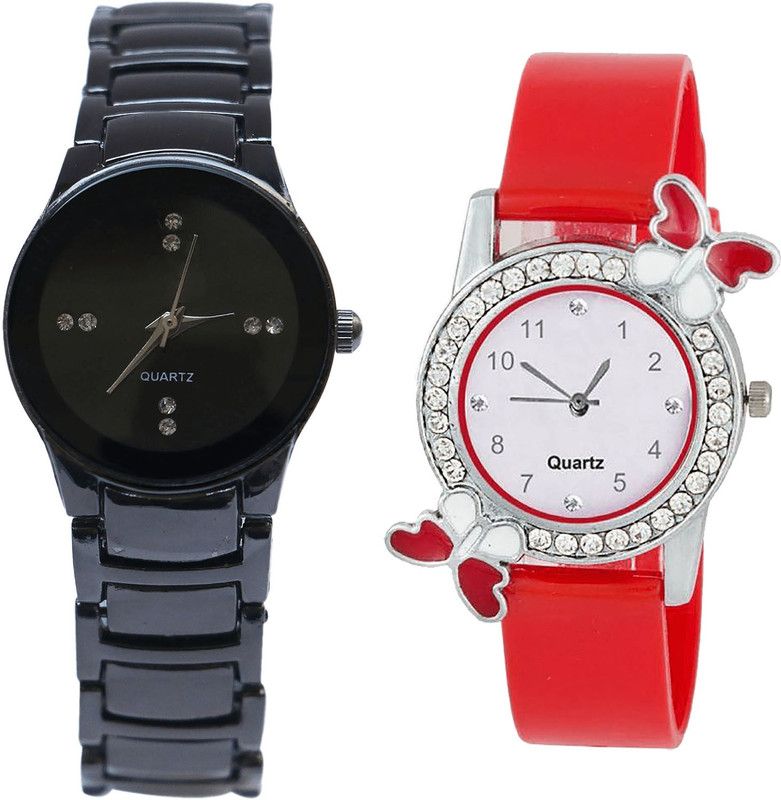 combo watch Analog Watch - For Girls Brand New Collection Analogue Black And Red Color Girls And Women Watch - G206-G101 (Combo Of 2 )