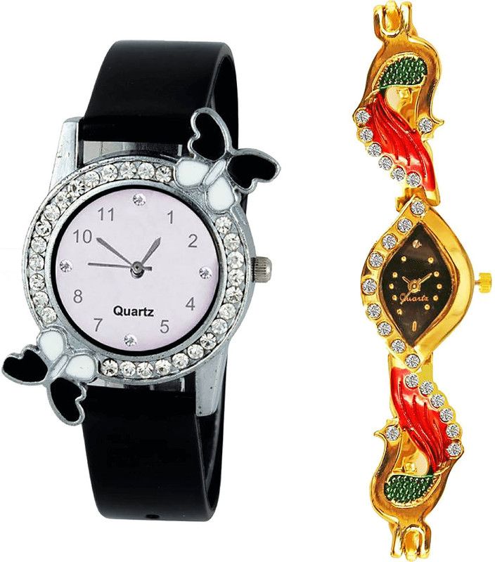 combo watch Analog Watch - For Girls New Tread Butterfly And Peacock Analogue Black And Gold Color Girls And Women Watch - G97-G117 (Combo Of 2 )