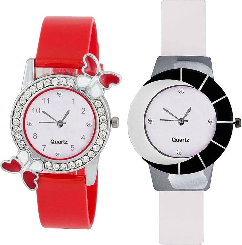 combo watch Analog Watch - For Girls New Stylish Butterfly Analogue Red And White Color Girls And Women Watch - G101-G11 (Combo Of 2 )