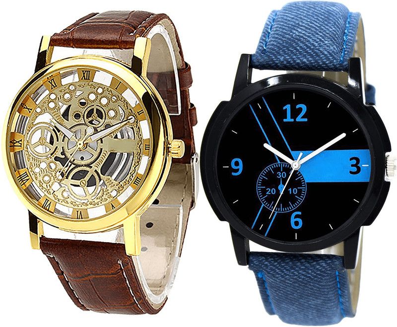 combo watch Analog Watch - For Men Latest Exclusive Open Analogue Brown And Blue Color Boys Watch - B45-B7 (Combo Of 2 )