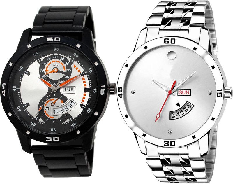 combo watch Analog Watch - For Girls Modish High Quality Day And Date Analogue Black And Silver Color Boys And Men Watch - BL46.107-BL46.103 (Combo Of 2 )