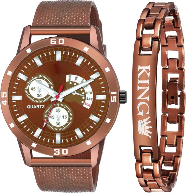 New Stylish Dial & Belt & King Bracelet Combo- For Men Analog Watch - For Men
