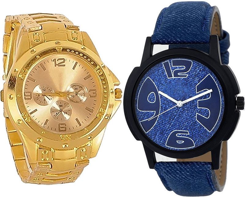 combo watch Analog Watch - For Girls Modish Heart Analogue Gold And Blue Color Boys And Men Watch - B71-B9 (Combo Of 2 )