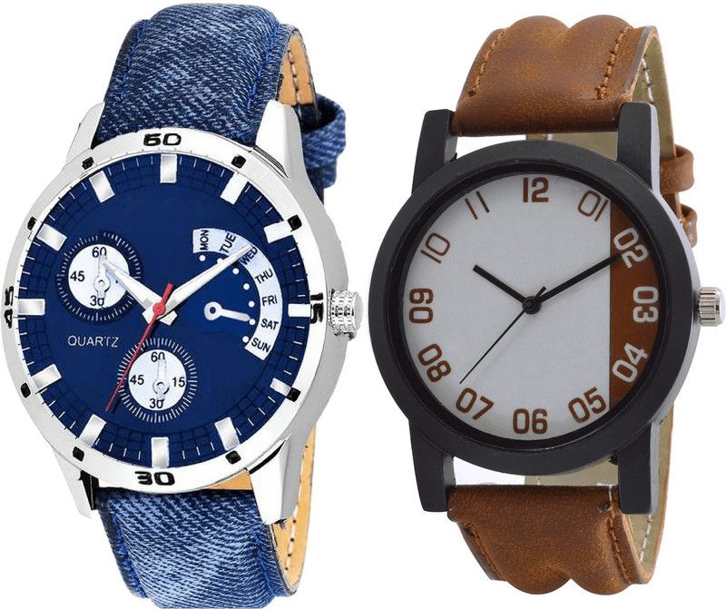 combo watch Analog Watch - For Girls Best Diwali Analogue Blue And Brown Color Boys And Men Watch - B57-B39 (Combo Of 2 )
