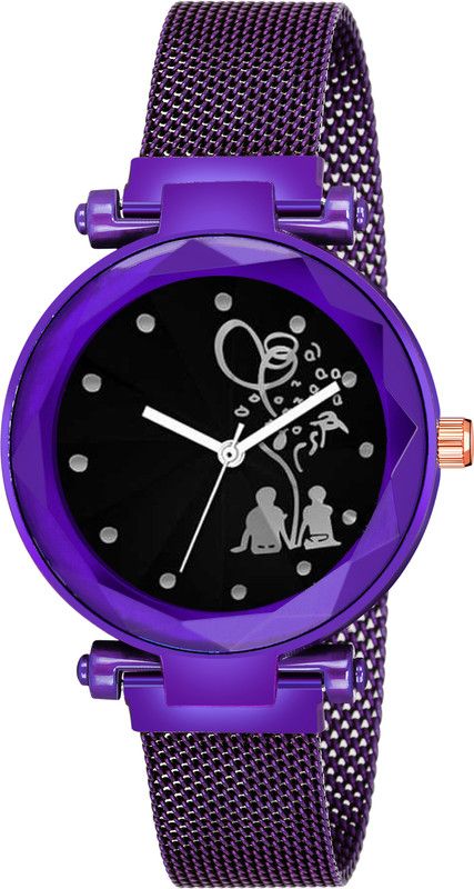 Analog Watch - For Girls New Fashion Bethu Couple Black dial Purple Maganet Strap For Girl