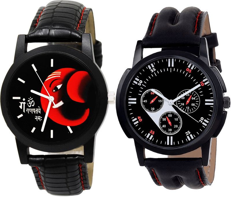 combo watch Analog Watch - For Girls Modish Style Ganpti Analogue Black Color Boys And Men Watch - B120-B104 (Combo Of 2 )