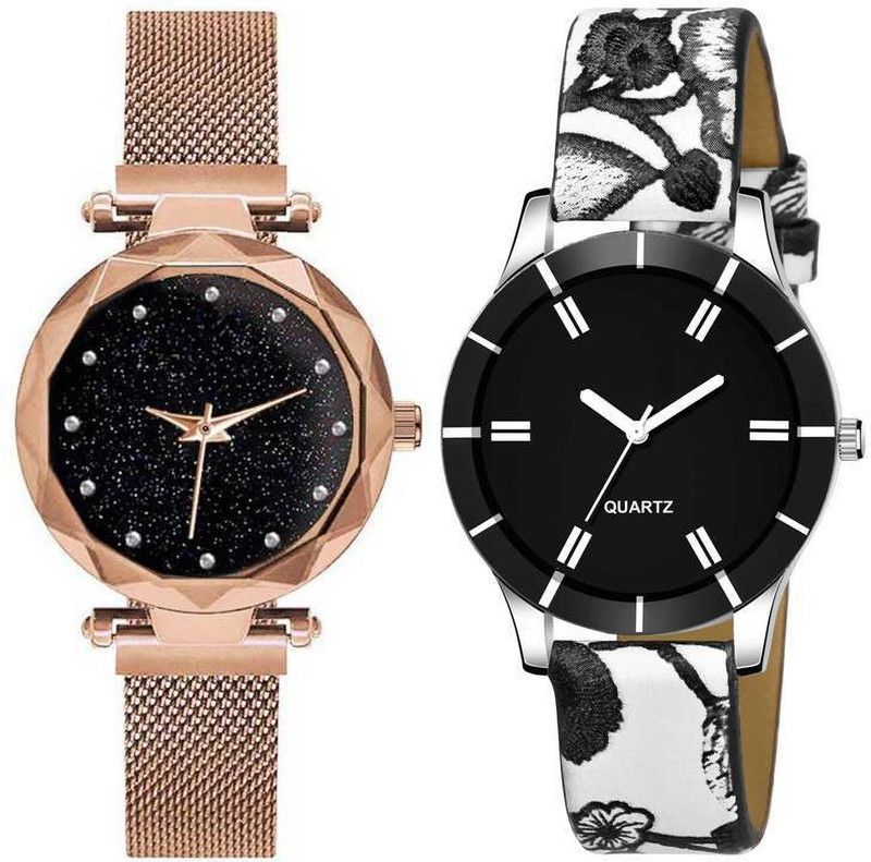 Analog Watch - For Boys & Girls ROSE GOLD BLACK MAGNET BELT MOST STYLISH DESIGNER WRIST WATCH FOR MEN BOYS AND WOMEN GIRLS WRIST WATCH JAPANESE DIAL FAST SELLING TRACK DESIGNER MOST STYLISH MEN & BOYS COMBO WATCH