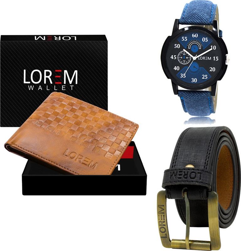 Mens Combo Of Watch With Artificial Leather Wallet & Belt Analog Watch - For Men FZ-LR02-WL37-BL01