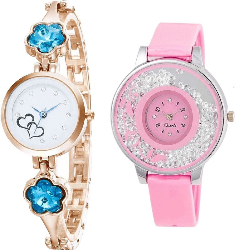 combo watch Analog Watch - For Girls Brand New Love Love Valentine And Flower Analogue Rose Gold And Pink Color Girls And Women Watch - G435-G88 (Combo of 2 )