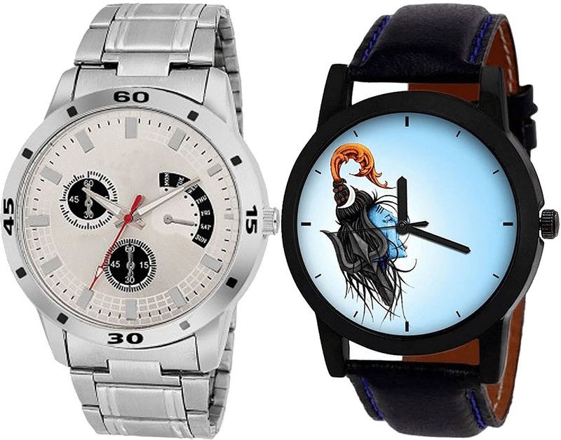 combo watch Analog Watch - For Girls Modern Model Mahadev Analogue Silver And Black Color Boys And Men Watch - BL46.101-B22 (Combo Of 2 )