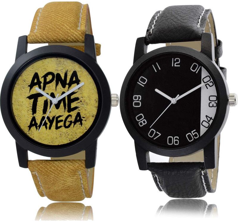 combo watch Analog Watch - For Boys Best High Quality Apna Time Aayega Brown And Black Color Men Watch - B383-B38 (Combo Of 2 )