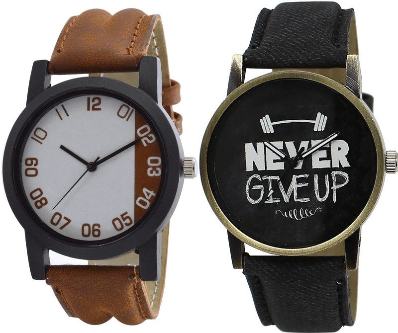 combo watch Analog Watch - For Girls Treading Formal Never Give Up Analogue Brown And Black Color Boys And Men Watch - B39-BL46.27 (Combo Of 2 )