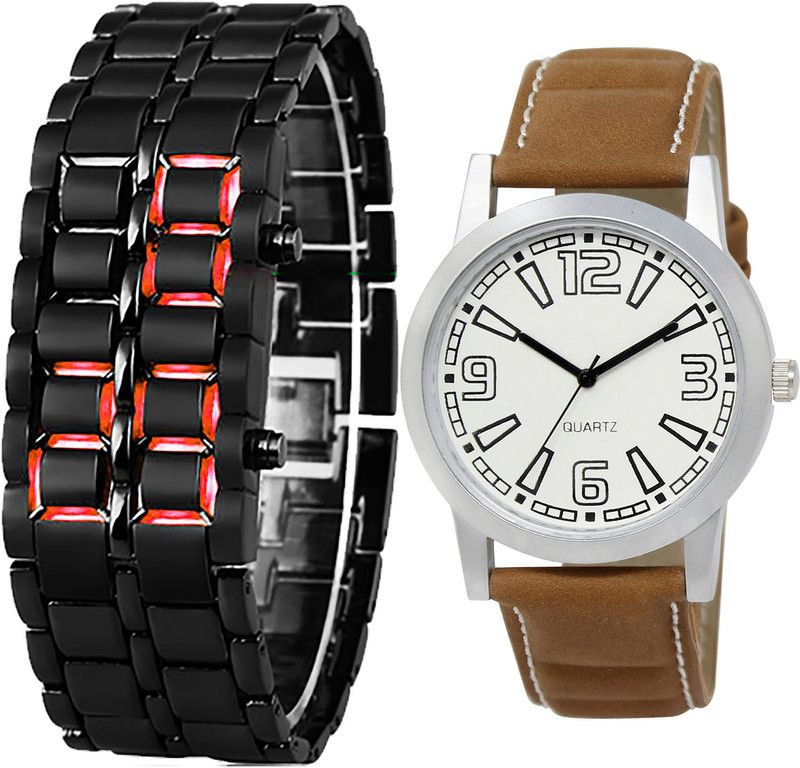 combo watch Analog Watch - For Girls Classical Diwali Led Matel Analogue Black And Brown Color Boys And Men Watch - B127-BL46.15 (Combo Of 2 )
