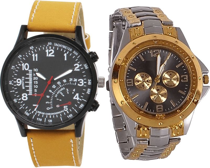 combo watch Analog Watch - For Girls Modish Love Analogue Brown And Silver Color Boys And Men Watch - B42-B76 (Combo Of 2 )