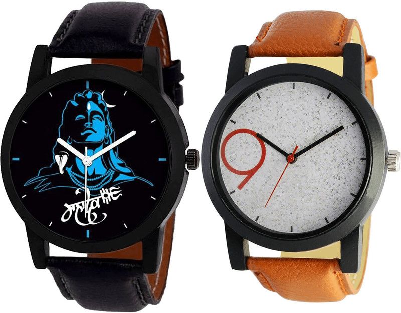 combo watch Analog Watch - For Girls Classical Stylish Mahadev Analogue Black And Brown Color Boys And Men Watch - B23-B33 (Combo Of 2 )