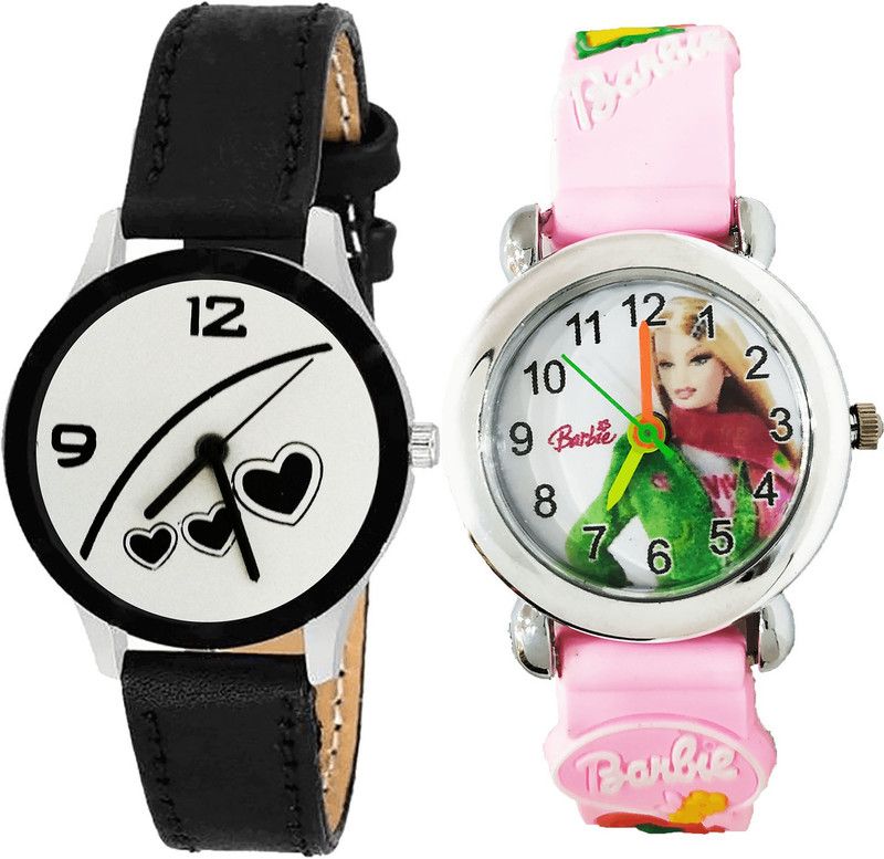 combo watch Analog Watch - For Girls Latest Party Wedding Love Valentine And Barbie Doll Analogue Black And Pink Color Girls And Women Watch - G342-G324 (Combo of 2 )