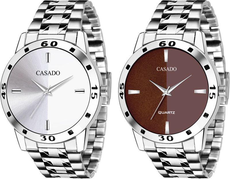 Combo of Two Tone White And Brown Stainless Steel Series Analog Watch - For Boys 340WHT-340BRWN
