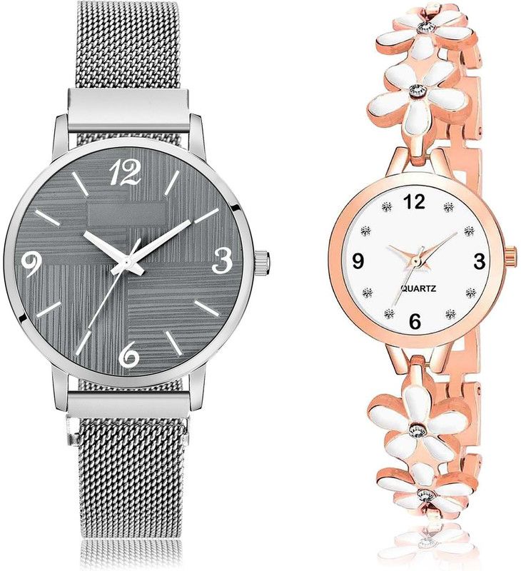 combo watch Analog Watch - For Girls Classical Fancy Magnet Chain And Flower 2 Watch Combo For Girls And Women - GM227-G462