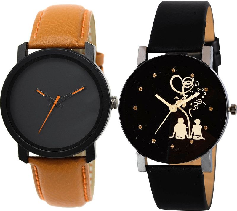 combo watch Analog Watch - For Men Brand New Fancy Couple Love Brown And Black Color Boys Watch - BL46.20-B138 (Combo Of 2 )