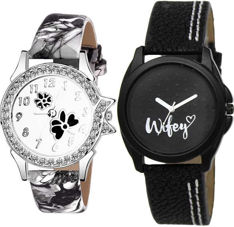 combo watch Analog Watch - For Girls Contemporary Fashion Flower Dimond And Wife Analogue Black Color Girls And Women Watch - G408-GL234 (Combo of 2 )