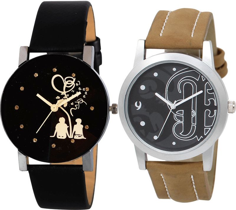 combo watch Analog Watch - For Girls Latest Luxury Couple Love Analogue Black And Brown Color Boys And Men Watch - B138-BL46.14 (Combo Of 2 )