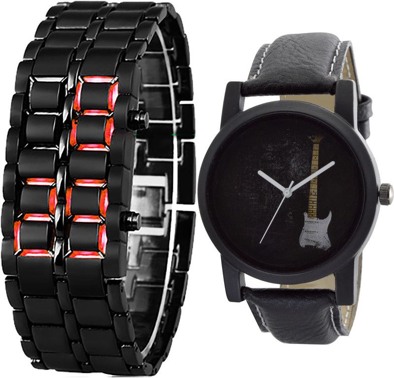combo watch Analog Watch - For Girls Brand New Quartz Led Matel And Guitar Analogue Black Color Boys And Men Watch - B127-B35 (Combo Of 2 )