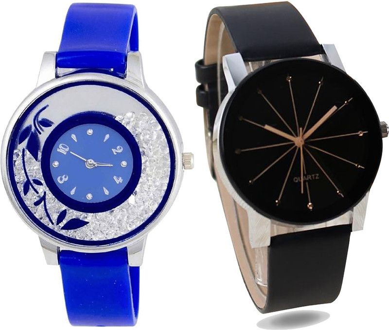 combo watch Analog Watch - For Girls Latest Heart Flower Analogue Blue And Black Color Girls And Women Watch - G87-G174 (Combo Of 2 )