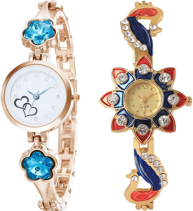 combo watch Analog Watch - For Girls Brand New Diwali Love Valentine And Peacock Analogue Rose Gold And Gold Color Girls And Women Watch - G435-G118 (Combo Of 2 )