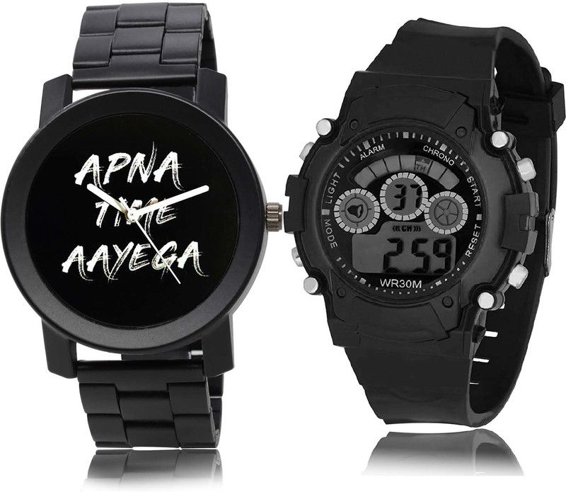 combo watch Analog-Digital Watch - For Boys Traditional Apna Time Aayega Chain Watch And Kids Black Color Boys And Men Watch - B415-B1 (Combo Of 2)