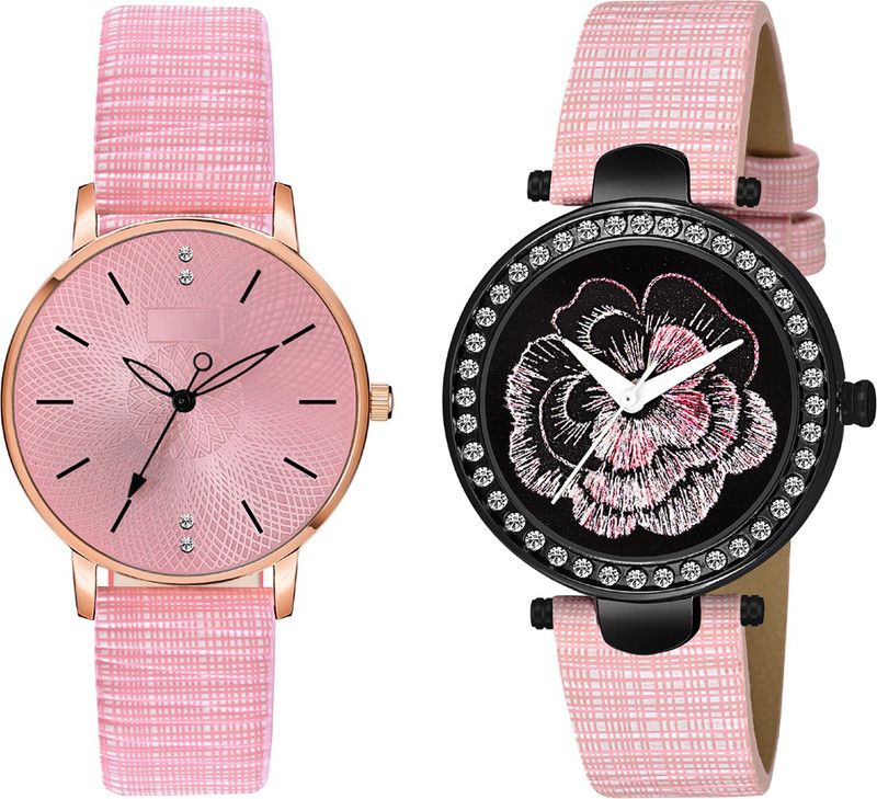 New Stylish Attractive Graphic Design Dial & Genuine Leather Strap Analog Watch - For Girls