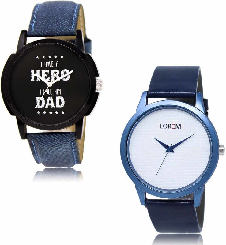 Analog Watch - For Men LR07-LR33 Black-White Hero Dad-Casual Combo of 2