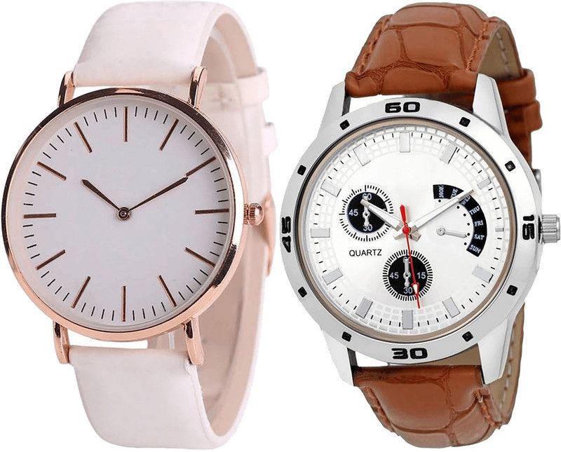 combo watch Analog Watch - For Girls Treading Model Analogue White And Brown Color Boys And Men Watch - B63-B52 (Combo Of 2 )