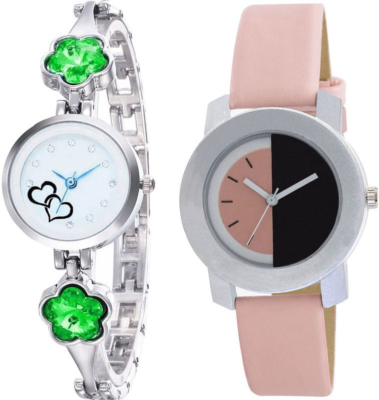 combo watch Analog Watch - For Girls New Italian Designer Love Valentine Analogue Silver And Pink Color Girls And Women Watch - G434-G400 (Combo of 2 )