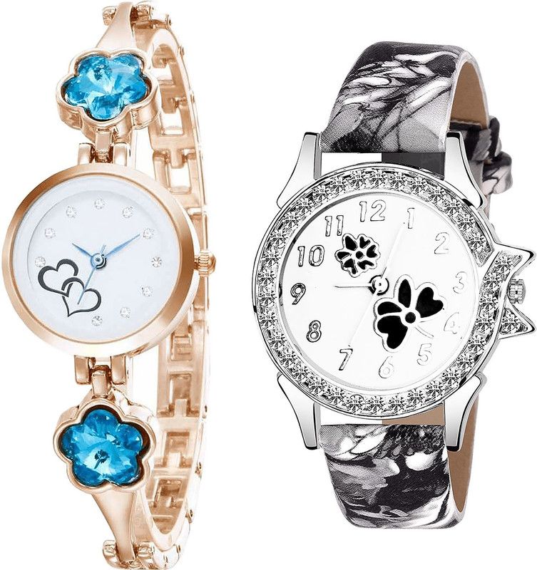 combo watch Analog Watch - For Girls Treading Analogue Love Valentine And Flower Dimond Analogue Rose Gold And Black Color Girls And Women Watch - G435-G408 (Combo of 2 )