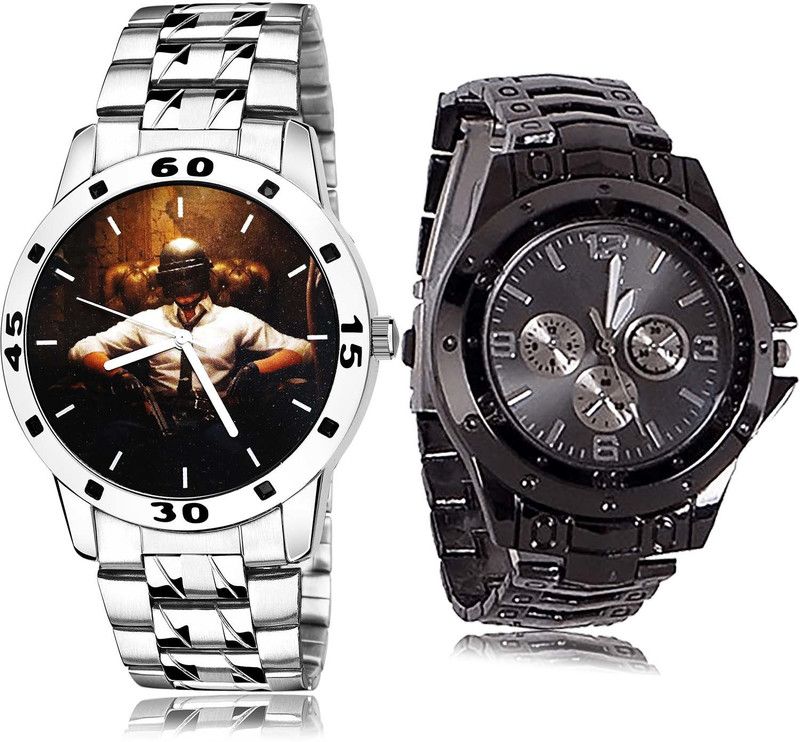 combo watch Analog Watch - For Boys New Love Pubg Military Army Chain Watch And Chain Silver And Black Color Boys And Men Watch - B451-B70 (Combo Of 2)