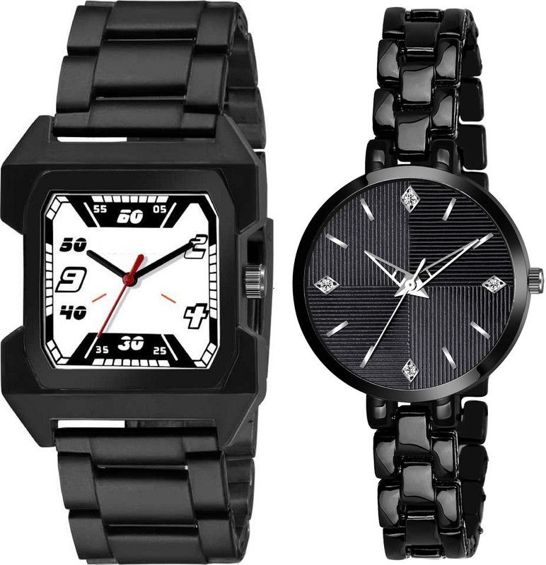 Analog Watch - For Men & Women JR-1295|Pack of 2 Couple Combo Stylish and Premium Stainless Black Color