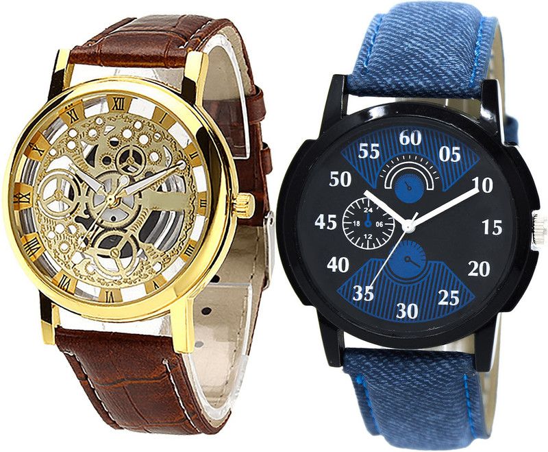 combo watch Analog Watch - For Girls Contemporary High Quality Open Analogue Brown And Blue Color Boys And Men Watch - B45-BL46.2 (Combo Of 2 )
