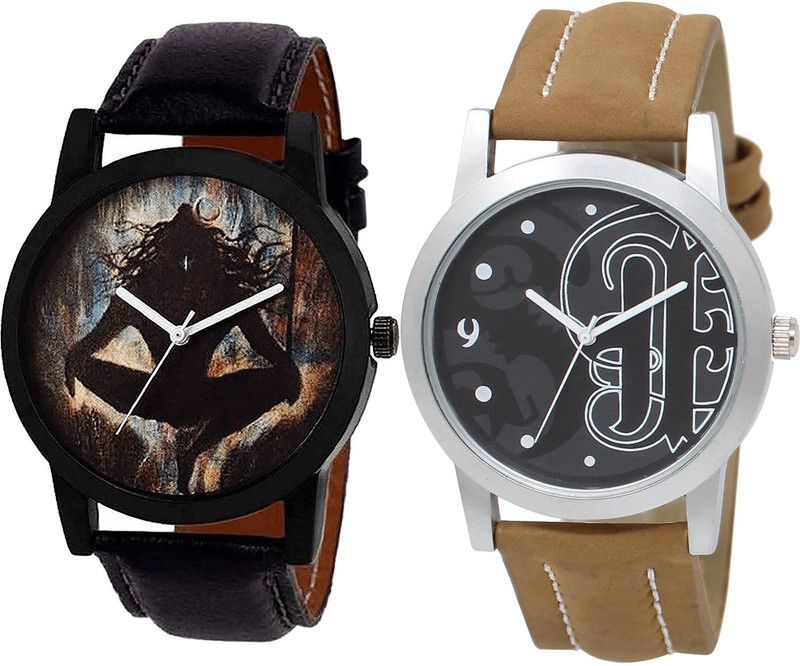 combo watch Analog Watch - For Girls Modish High Quality Mahadev Analogue Black And Brown Color Boys And Men Watch - B24-BL46.14 (Combo Of 2 )