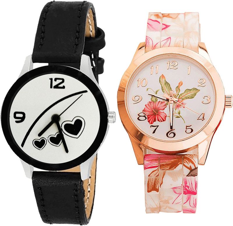combo watch Analog Watch - For Girls New Unique Love Valentine And Flower Analogue Black And White Color Girls And Women Watch - G342-G305 (Combo of 2 )