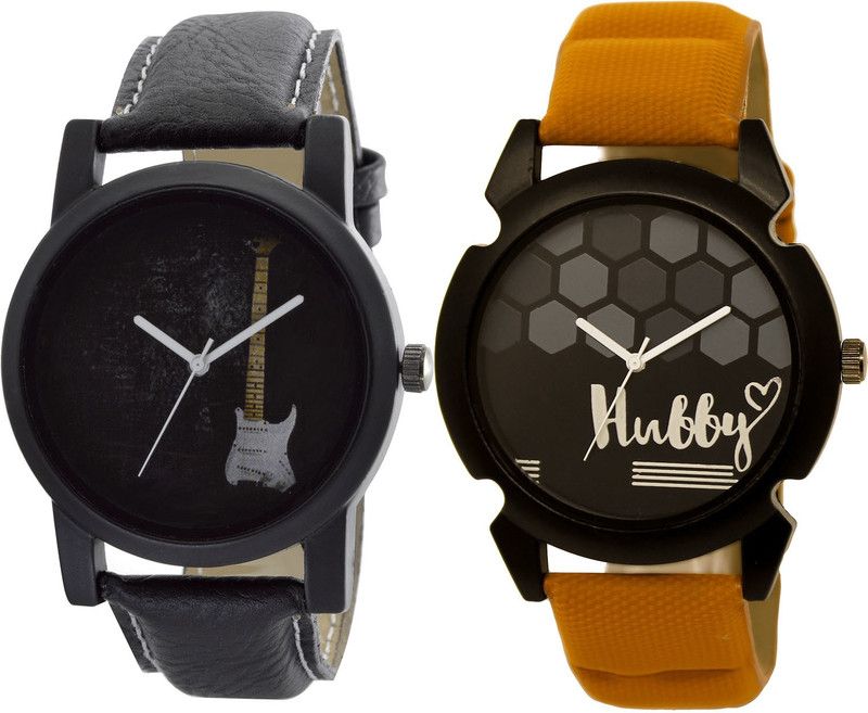 combo watch Analog Watch - For Girls New Love Guitar And Hubby Analogue Black And Brown Color Boys And Men Watch - B35-BL46.32 (Combo Of 2 )