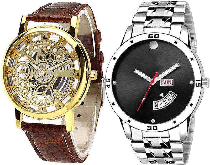 combo watch Analog Watch - For Men Modish Technology Open And Day And Date Analogue Brown And Silver Color Boys Watch - B45-BL46.104 (Combo Of 2 )