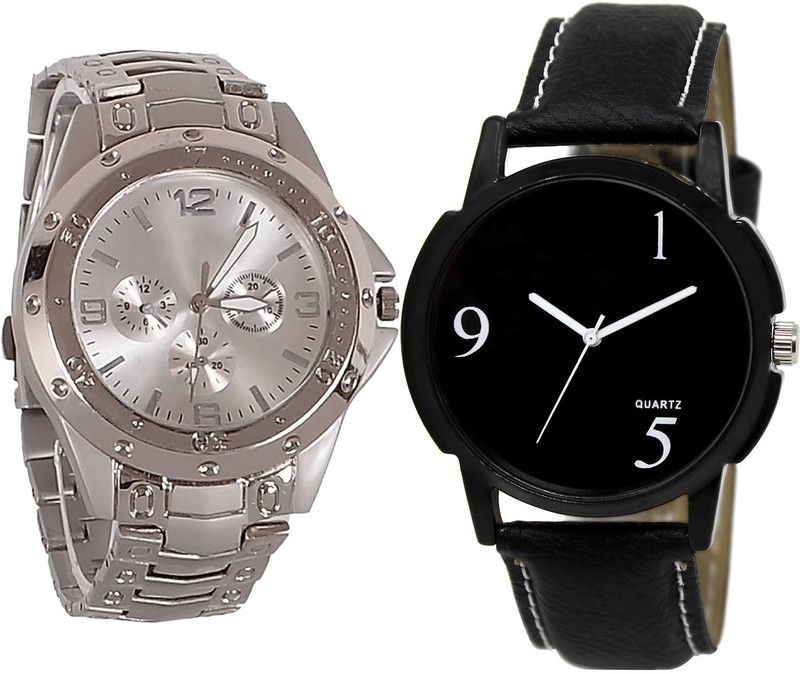 combo watch Analog Watch - For Men Modish Branded Analogue Silver And Black Color Boys And Men Watch - B72-BL46.6 (Combo Of 2 )