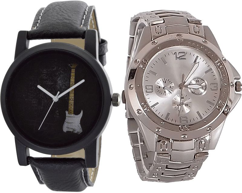 combo watch Analog Watch - For Girls Modish Fashionable Guitar Analogue Black And Silver Color Boys And Men Watch - B35-B72 (Combo Of 2 )